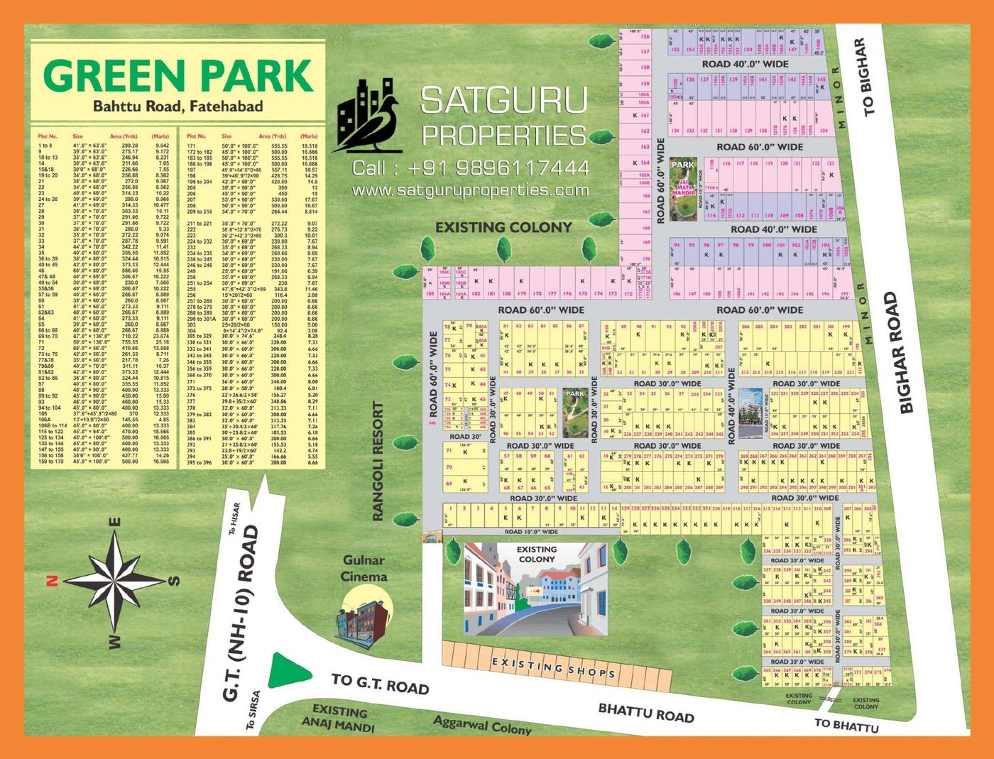 Layout plan of Green Park colony on Bhattu Road, Fatehabad with plot sizes